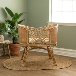 Cuna de Ratán de Diseño Escandinavo con Forma de Girasol y Cojín para Bebés de 0 a 3 Años, Muebles para Guardería - Product Image 4