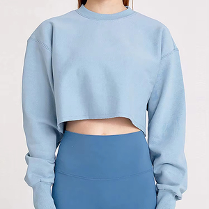 Áo thun nữ, áo hoodie cắt ngắn có lót lông cừu, Dài tay rộng, thích hợp cho các môn thể thao Yoga, Áo nỉ nữ - Product Image 1