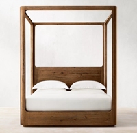 Mobilier de Chambre Antique, Lit à Baldaquin en Bois Massif, Double, Bois Industriel Vintage Indien, Vieux, Taille King Queen, Ensemble de Chambre 1 Pièce