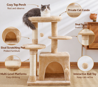 Arbre à chat classique en sisal beige brun, tour à chat multi-niveaux avec poteaux à gratter et échelle pour chats d'intérieur