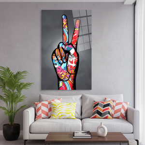 Impression sur toile d'art graffiti audacieux avec motif main de la paix - Décoration de style urbain, ART SUR VERRE TÉRMÉRÉ - Product Image 3