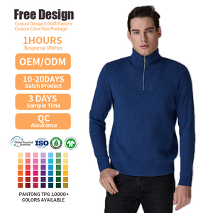 Pull en laine tricoté OEM de haute qualité, pull d'hiver personnalisé avec logo, manches longues, cardigan 1/4 zippé pour homme - Product Image 2
