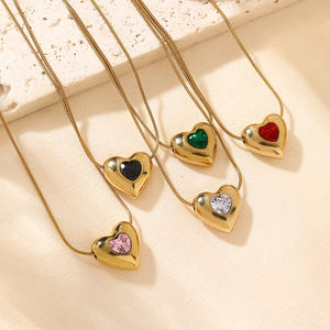 Nuova <span class=keywords><strong>Collana</strong></span> con Ciondolo a Cuore in Acciaio Inossidabile 316L, Placcatura in Oro 18K PVD, Catena a <span class=keywords><strong>Serpente</strong></span> Rotonda, Set con Zirconi Colorati, <span class=keywords><strong>Collana</strong></span> a Cuore per Donne - Product Image 3