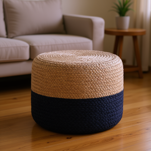 Puf Lydia Db Azul Marino, Taburete de MDF Natural, Diseño Moderno, Muebles para el Hogar, Otomana para Sala de Estar - Product Image 2