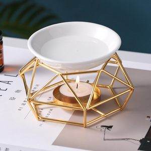 Diffusore di Aromi Geometrico all'Ingrosso, Bruciatore di Incenso con Piatto in Porcellana, Portacandele con Cornice in Metallo <span class=keywords><strong>Oro</strong></span> e Nero - Product Image 1