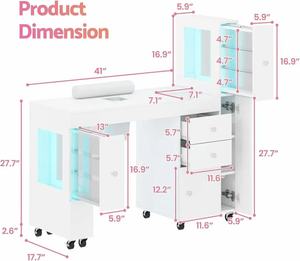 Muebles de Salón de Uñas Premium en Blanco y Negro, Mesa de Trabajo para Spa/Salón de Belleza, Mesa de Manicura con Cajones, Mesa de Maquillaje para Salón de Uñas - Product Image 2