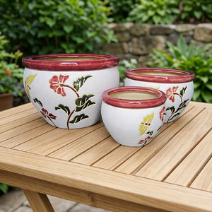 Lot de 3 jardinières en céramique blanc pur écologiques, à flûtes verticales, à large ouverture, sur piédestal, auto-suspendantes, pour sol - Product Image 3