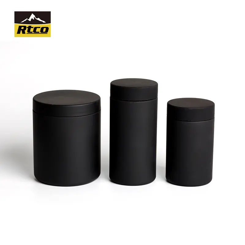 RTCO 32oz काले कोमल स्पर्श पूरक की बोतलें जार कंटेनर के लिए पाउडर पैकेजिंग के लिए प्लास्टिक जार पाउडर Suplements