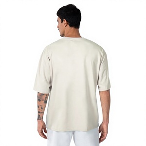 T-shirt en jersey imprimé surdimensionné pour homme, 100 % coton, col rond, manches courtes, tricoté, devant uni, couleur unie, vêtement décontracté - Product Image 2