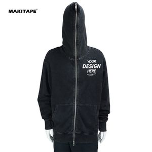 HG2703 Sweat à capuche personnalisé brodé, coupe classique, doublure en satin, délavé à l'acide, avec strass, pour homme, 330g, collection hiver - Product Image 1