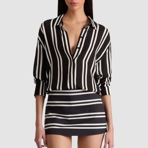 Nouveautés 2025 – Ensemble deux pièces en coton et lin pour femme : chemise rayée à revers et pantalon taille haute – Vente en gros - Product Image 1