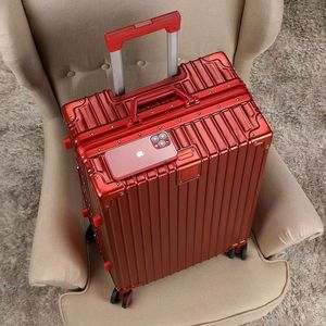 Red Aluminum Frame Suitcase 24 Inch With Combination Lock 360 Degree Spinner <b>Wheels</b> Large Capacity For Travel Honeymoon Carry On - Product Image 2
