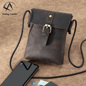 Bolso Bandolera de Cuero Genuino de Vaca Andong para Hombre, Bolso de Hombro de Cuero Crazy Horse para Teléfono, Estilo Moderno - Product Image 1
