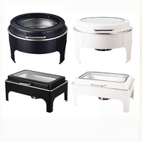 Chauffe-Plat Hydraulique Professionnel en Acier Inoxydable Blanc & Noir pour Restaurants, Hôtels et Mariages, Alimenté à l'Alcool, pour Buffets, 6L/9L Long