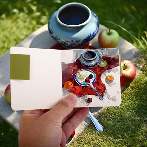 Mini guaj Pigment boyama açık seyahat seti taşınabilir ahşap boyama dizüstü su kalem ile 8 izgara boya paleti klip - Product Image 6