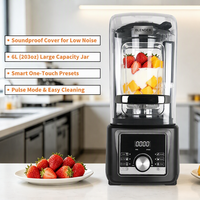 Mixeur Commercial Électrique 6L en Plastique avec Couvercle Insonorisé, Commande Tactile, 7 Vitesses, pour Broyer la Glace, Préparer des Jus et des Smoothies, Silencieux et Automatique