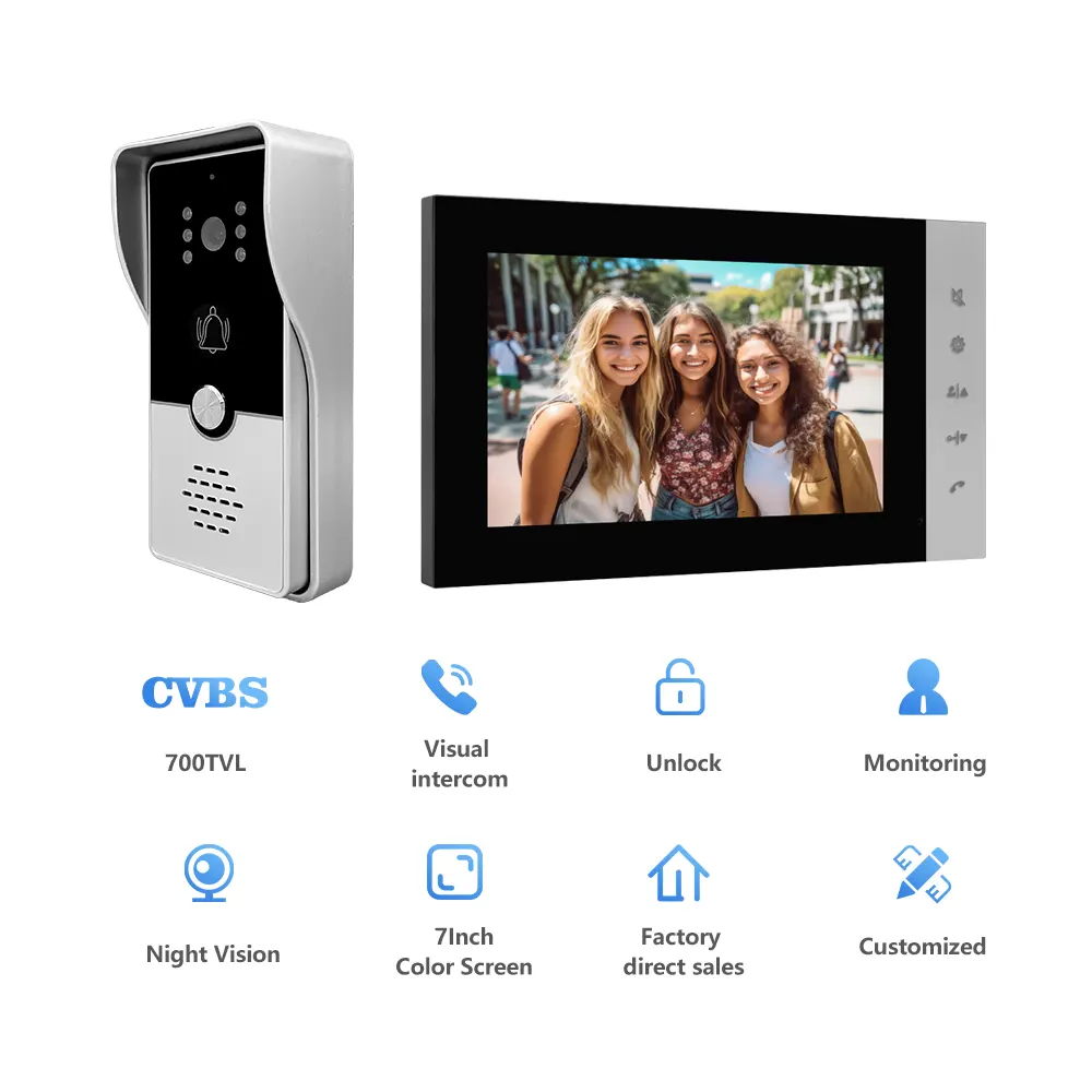 Téléphone vidéo à 4 fils avec écran LCD de 7 pouces Interphone étanche à 4 fils Interphone visiophone