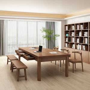 Table de conférence en bois massif, bureau long pour réunions avec tiroirs pour 6 personnes - Product Image 4