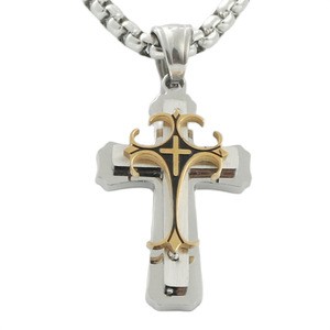 Stainless Steel <b>Cross</b> Pendant Necklace Men's Geometric Design Punk Retro Style 120186 - Product Image 2