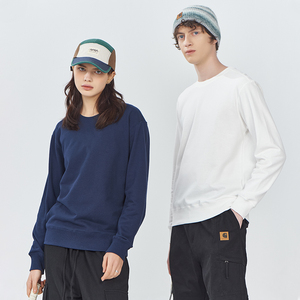 Wholesale Custom 300gsm Crew-neck Pullover Heavy Solid Color Men's Combed Cotton Sweatshirt Woven French Terry Autumn Hoodie - Product Image 2