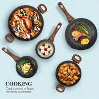 Nouveau ensemble de casseroles et poêles en aluminium Unique Durable 8 pièces forgées coulée sous pression batterie de cuisine en marbre antiadhésif avec manche en bois