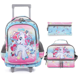 Nouveau style <span class=keywords><strong>licorne</strong></span> tige de traction sac <span class=keywords><strong>à</strong></span> dos ensemble pour filles école roulant mode haute qualité trois pièces chariot sac - Product Image 4