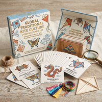 Cartes éducatives écologiques personnalisées en papier imprimé sur mesure sur le thème de la culture du cerf-volant traditionnel, OEM, pour l'histoire du folklore mondial