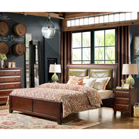 Lit double moderne en bois massif de style américain avec cadre en bois et designs rembourrés pour chambre à coucher