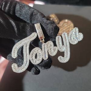 Pendentif Hip Hop Personnalisé en Argent Sterling 925 avec Diamant <span class=keywords><strong>Moissanite</strong></span> VVS, Lettre Glacée, Nom, Testé et Approuvé - Product Image 4