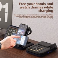 Station de charge sans fil DH15 5 en 1, chargeur de bureau avec horloge numérique, affichage de la température et de l'humidité pour téléphone, montre, écouteurs