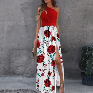 L&S Fashion Ladies Summer Short Sleeve Floral Print Long Dress Women Clothing Casual Dresses Women's Maxi Dresses