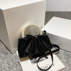 Trendy Pearl Handle Pleated Cloud Handbag Soft PU Leather Messenger Bag Single <b>Strap</b> <b>Shoulder</b> Bag Women Temperament - Product Image 2