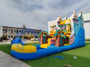 Toboggan aquatique gonflable géant sur le thème du palais arabe, style château d' oasis du désert, parc aquatique pour enfants, location commerciale - Product Image 6
