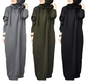 イスラム教徒の女性の服1注文イスラム教徒の女性のための秋冬のフード付きコートアバヤパーカーコートアバヤターキー生地