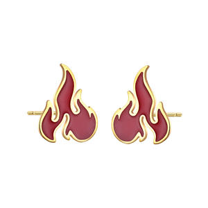 Torch Flame <b>Stud</b> Earrings Gold Red Enamel <b>Titanium</b> Steel Party Fashion Jewelry - Product Image 4
