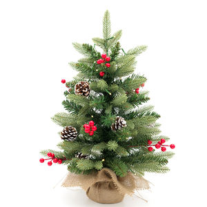 Nouvel ensemble de sapin de Noël transfrontalier en PVC avec base en toile de jute, mini décoration de bureau avec des pommes de pin et des baies rouges - Product Image 4