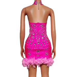 Sexy Rosa diamante cumpleaños boda invitado <span class=keywords><strong>vestido</strong></span> Club Dance desgaste mujeres espalda descubierta <span class=keywords><strong>plumas</strong></span> Mini <span class=keywords><strong>vestido</strong></span> de graduación Sexy <span class=keywords><strong>vestido</strong></span> de fiesta de noche - Product Image 3