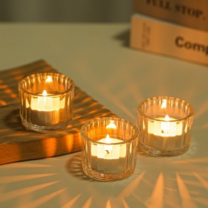Wholesale Clear Glass Votive Holder Stripe Amber Color for Home Decoration Soy Wax Scented <b>Candle</b> Making Jar <b>Candle</b> Container - Product Image 3