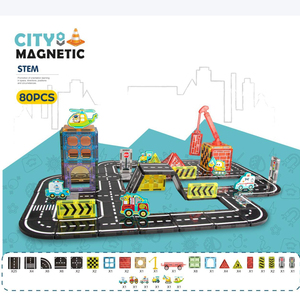 Jeu de construction magnétique 7,5 cm grande taille, ensemble de routes de ville, jouet éducatif STEM avec voitures, circuit magnétique créatif, logo personnalisable - Product Image 2