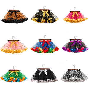 Falda Tutú de Gasa Estampada con Puntos de Araña y Murciélago para Niñas, Disfraz Infantil de Halloween, 25 Colores - Product Image 1