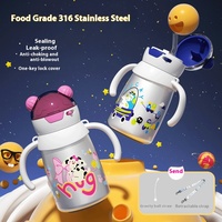 Botella de agua portátil de acero inoxidable con doble asa de 400ml, bonita Taza Termo al vacío aislada, diseño de dibujos animados para vasos de plástico
