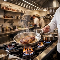 Poêle à frire en acier inoxydable 304 de qualité commerciale, poêle robuste avec poignée rivetée pour restaurants et hôtels professionnels