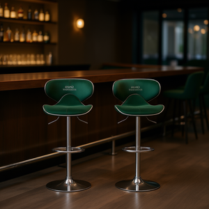 Juego de 2 taburetes de bar giratorios ajustables Db Masaccio Green Velvet, base cromada, diseño contemporáneo - Product Image 2