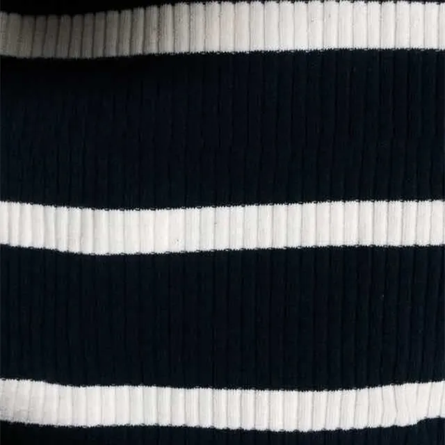 Knit Weft Rib Cloth 92 Comb Cotton 8 Spandex Elastic Black White Jacquard Yarn Dyed Stripe 4x2 Rib Fabric for Garment Sweater