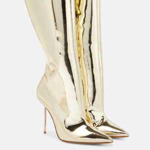 Botas Largas de Tacón Alto Extremo para Mujer, Talla Grande 46, con Punta Puntiaguda, Botines Sexys hasta la Rodilla, Zapatos de Vestir Metálicos con Acabado Patentado - Product Image 5
