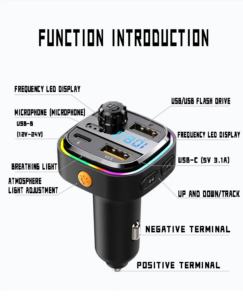 조정 가능한 재생 무선 연결 자동차 Mp3 플레이어 충전기 2 USB 포트 4 in 1 자동차 충전기 어댑터 담배 라이터