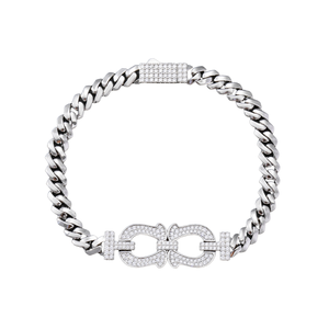Bracelet Hip Hop en Argent Sterling 925 Plaqué Rhodium, Chaîne Maille Cubaine 13mm, Moissanite VVS Taille Brillante, Sertissage Griffe, Effet Glacé - Product Image 1