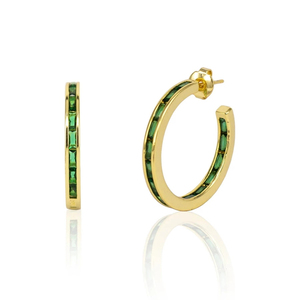Gemnel 925 gioielli in argento smeraldo <span class=keywords><strong>baguette</strong></span> pietre preziose <span class=keywords><strong>orecchini</strong></span> del cerchio donna - Product Image 1