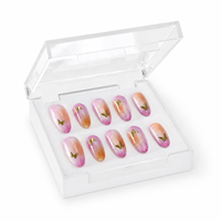 Ongles à presser rose orangé scintillant, effet papillon brillant, en gel souple, forme amande, faits sur mesure, faits à la main