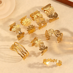 Vòng tay thép không gỉ mạ vàng 18k kiểu dáng hoa lá thời thượng, cổ điển, phóng đại, chống nước, có thể điều chỉnh dành cho nữ - Product Image 1